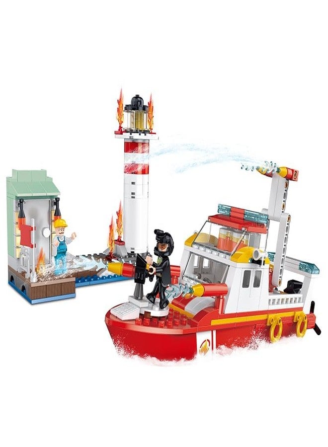 Babelly Building Block Fire Rescue Set with Lighthouse, Boat and Mini Figures, 411 Pieces - Image 1